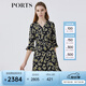 PORTS寶姿春夏新品女裝中長袖連衣裙LM8D228MPS134 黑色印花 S (4)