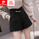 皮爾卡丹（pierre cardin）毛呢短褲女秋冬新款2025闊腿外穿時(shí)尚小個(gè)子高腰顯瘦冬季靴褲