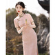 家隆名秀粉色旗袍2025新款夏季高端年輕款少女新中式連衣裙超好看顯瘦 粉色 L