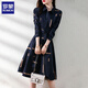 羅蒙（ROMON）襯衫連衣裙女2025秋裝新款氣質(zhì)簡(jiǎn)約翻領(lǐng)撞色幾何腰帶顯瘦中長(cháng)款裙 藏青色 4XL 【建議145-160斤】