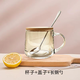 菟兮玻璃飲水杯成人牛奶杯早餐大肚杯帶蓋勺加熱咖啡泡茶杯簡(jiǎn)約啤酒杯 380ml簡(jiǎn)約杯+木蓋+長(cháng)鋼勺