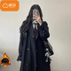 棉致韓系學(xué)院風(fēng)中長(cháng)款風(fēng)衣外套女新款秋冬季高級感小個(gè)子寬松休閑上衣 2212黑色【常規高品質(zhì)】 L 105-120斤
