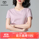 牧什絲光棉短袖女士100%純棉T恤女純色圓領(lǐng)上衣季新款凈版t恤高品質(zhì) 粉紫色 XL