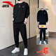 安踏運動(dòng)套裝男跑步健身服衛衣褲子男秋冬季籃球訓練服男士休閑套裝 黑色-2 【店長(cháng)推薦】 L/175 適合120-140斤