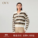 OVV秋冬熱賣(mài)女裝羊毛羊絨翻領(lǐng)半開(kāi)襟經(jīng)典條紋長(cháng)袖針織衫 駝色條紋C2 S