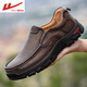 回力皮鞋男鞋頭層牛皮春秋冬單鞋中老年爸爸鞋腳寬軟底商務(wù)休閑皮鞋 32378棕色 單層 42