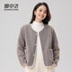 雪中飛（SNOWFLYING）小香風(fēng)外套女短款搖粒絨仿羊羔毛無(wú)領(lǐng)上衣 淺灰 M