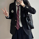圣洛鋒學(xué)院風(fēng)女學(xué)生JK制服西裝基礎款秋冬季西服外套套裝演出服校服班服 黑西裝+襯衫+YKK紺短裙+紅領(lǐng)帶 L 105-115斤