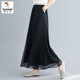 啄木鳥(niǎo)2026夏季新款高品質(zhì)冰絲雪紡闊腿褲女垂感休閑養生館文藝風(fēng)裙褲女 黑色口袋款  M 80-100斤