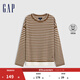 GAP女裝2025春季新款logo條紋假兩件針織衫百搭柔軟毛衣729093 卡其色條紋 L (170/88A) 亞洲尺碼