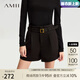 AMII2025冬新款通勤干練帥氣配腰帶休閑褲短褲女小個(gè)子直筒褲子 黑色 160/68A/M