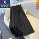啄木鳥(niǎo)大1碼新中式國風(fēng)黑色半身裙女春夏季新款胖mm高腰中長(cháng)款百褶馬面 黑色 M (建議95-110斤)
