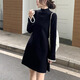 沐霓針織連衣裙女打底秋冬新款內搭法式小黑裙子小個(gè)子毛衣a字毛衣裙 針織連衣裙白袖拼黑 均碼 80-118斤
