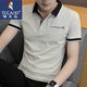啄木鳥polo翻領短袖男夏季潮牌高端T恤半袖潮流修身商務休閑上衣體恤 卡其色 XL