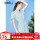 百圖betu女裝夏季新款連衣裙泡泡袖桔梗裙收腰連衣裙女2305T70 藍色 M