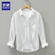 羅蒙條紋長(cháng)袖襯衫男士休閑純棉休閑寬松上衣青年潮流文藝百搭襯衣外套 8846白色襯衫 XL