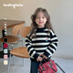 布丁哈魯女童小熊刺繡毛衣冬季新品中大童撞色條紋毛衣兒童甜美可愛(ài)上衣潮
