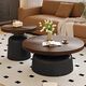魯班町中古風(fēng)圓形客廳茶幾邊幾圓形組合家用輕奢高級感碳素鋼簡(jiǎn)約小戶(hù)型 水波紋馬提尼  黑底/胡桃色桌面 大茶幾直徑70cm+小邊幾50cm
