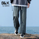 班尼路S&K系列美式復古牛仔褲男春秋季直筒闊腿褲大碼寬松休閑長(cháng)褲子 復古藍 M