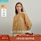 茵曼（INMAN）2025秋冬女裝新款100棉復古綁帶刺繡襯衫休閑蝙蝠袖襯衣上衣 秋日黃 L
