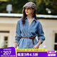 Olrain歐芮兒法式藍色牛仔襯衫女裝2025秋季新款翻領(lǐng)拼接花邊上衣 藍色 S