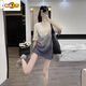 初徑灰色t恤女短袖寬松2025夏季新款中長款遮屁股設(shè)計感小眾半袖潮牌 漸變灰色 L