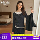Olrain歐芮兒灰色長(zhǎng)袖T恤女秋季新款蕾絲一字肩蕩領(lǐng)雙層上衣 灰色 L