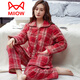 貓人（MiiOW）純棉夾棉睡衣女冬季加厚三層保暖棉襖秋冬款大碼中年家居服舒適 YD-8073 XL