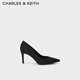 CHARLES&KEITH簡約通勤尖頭高跟鞋子女鞋休閑單鞋生日禮物女CK1-60280245-1 Black Textured黑色紋理 36