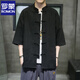 羅蒙（ROMON）亞麻短袖襯衫男夏季棉麻上衣2025新款男裝中國風(fēng)唐裝半袖襯衣 黑色 夏季新款 XL 130至145斤