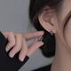 栢啟歆耳扣黑色愛心銀耳圈耳耳夾女冬耳環(huán)小眾素圈耳扣高級感耳飾 925銀針黑色愛心耳圈（一對裝）