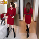 Sorrynam新年紅色圣誕毛衣連衣裙中長(cháng)款冬2024新款減齡收腰內搭打底針織裙 紅色款 均碼 建議80-150斤