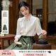 香影新中式立領(lǐng)襯衫女長(zhǎng)袖2025秋季新款盤(pán)扣米白提花正肩國(guó)風(fēng)襯衣 米色 S