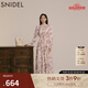 SNIDEL秋冬甜美碎花系帶收腰百褶雪紡連衣裙SWFO245033 粉米色 M （1）
