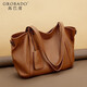 高巴度（GORBADO）真皮女士托特包2026新款復古休閑情人節單肩包女款大包包春夏季 棕色
