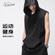 I'M DAVID百搭美式休閑運動(dòng)背心男訓練健身無(wú)袖連帽衫坎肩籃球T恤白色L