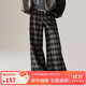 ELLE KIDS秋季女童新款格子褲休閑褲法式經(jīng)典百搭磨毛格紋微闊腿褲