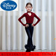 迪士尼（Disney）拉丁舞服女童2025新款秋冬拉丁舞服長(cháng)袖演出服少兒表演舞蹈服 酒紅色上衣+黑色花邊褲 140