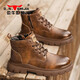 公牛世家男靴秋冬季厚底增高馬丁靴復古百搭工裝靴英倫風(fēng)高幫機車(chē)靴子男