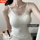 COSMICKISS秋冬蕾絲吊帶保暖背心女固定胸墊加厚保暖內搭打底修身保暖衣美背 白色帶胸墊蕾絲V領(lǐng)吊帶 均碼80-120斤