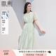 香影綠色連衣裙女2025夏裝新款泡泡袖正肩裙子收腰淑女氣質(zhì)印花裙 果綠 S 155/80A/85-95斤