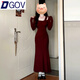 DGOV圣誕紅色魚(yú)尾連衣裙子女2025秋冬新款配大衣收腰氣質(zhì)內搭包臀長(cháng)裙 【酒紅色】zt M 【95-105斤】