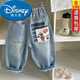 迪士尼（Disney）春秋新款男童寶寶小童長(cháng)褲女孩洋氣寬松潮流帥氣直筒褲兒童牛仔褲 印花牛仔褲 110
