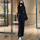 她芙（tafu）品牌女裝休閑運動(dòng)套裝女2026春秋新款修身顯瘦開(kāi)衫闊腿褲兩件套 黑色兩件套 M （101-110斤）