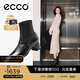 愛(ài)步（ECCO）靴子女 時(shí)尚潮流百搭女靴羊皮輕奢粗跟短靴女 型塑290973 黑色29097351052 37
