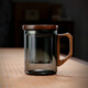 全度（Quandu）玻璃加厚茶杯辦公室茶水分離三件式泡茶杯家用水杯 木把煙灰色三件杯