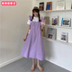 柏潮夏季新款學(xué)院風(fēng)甜美收腰顯瘦刺繡連衣裙女學(xué)生韓版中長款A(yù)字裙潮 紫色 木耳裙 S 【關(guān)注店鋪送小禮】