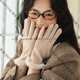 嫵（WOO）保暖手套輕奢德絨兔毛手套女冬季加絨保暖防寒可觸屏氣質(zhì)手套 米色 均碼
