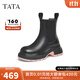他她（TATA）張紫寧同款黑巧煙筒靴厚底切爾西靴女靴氣質(zhì)加絨短靴秋冬WJZ06DZ4 黑(鞋底粉絨里-靴筒14cm) 37