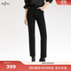 伊芙麗（eifini）蔣欣代言【萬(wàn)向彈】加長(cháng)版超彈軟直筒褲女秋季新款顯瘦褲 黑色加長(cháng)版 S 90-100斤